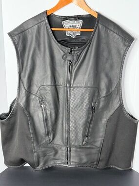 ICON 4x-5x Regulator Black Leather Motorcycle Vest with Back Armor